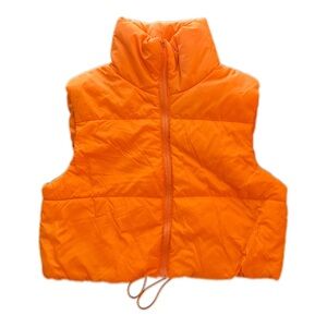 ʚ orange puffer vest with zipper and drawstring ɞ